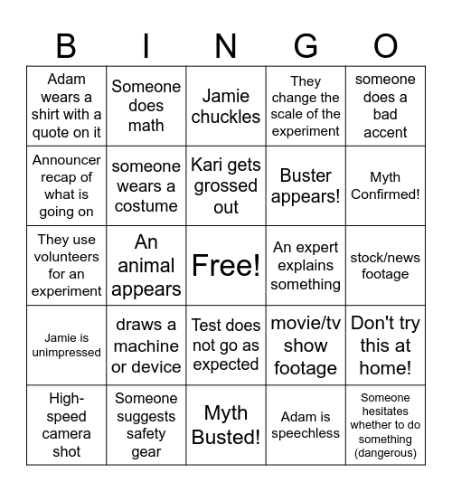 Mythbusters BINGO 1.2 Bingo Card