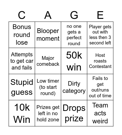 Raid the cage Bingo Card