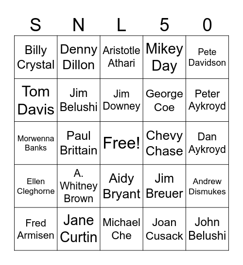 SNL Cast Members of all time Bingo Card