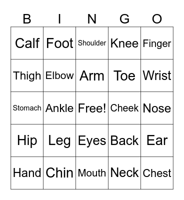 Body Part Bingo Card
