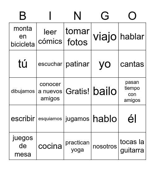 U3: Pasatiempos Bingo Card