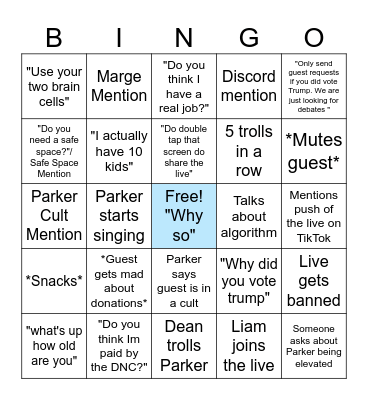 Parker Live Card Bingo Card