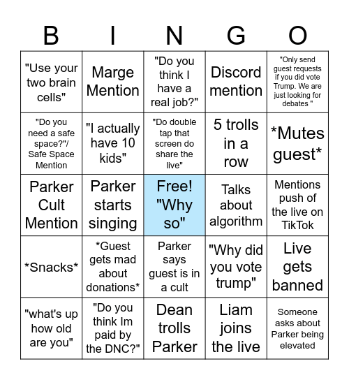 Parker Live Card Bingo Card
