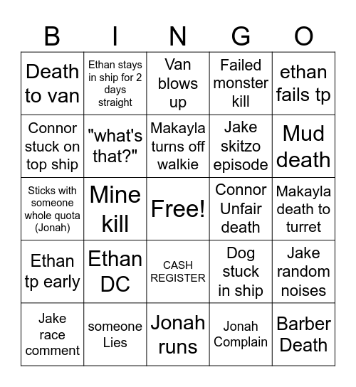 Lethal Bingo Card