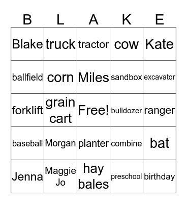 Blake Bingo Card