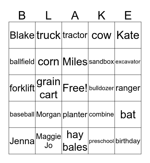 Blake Bingo Card