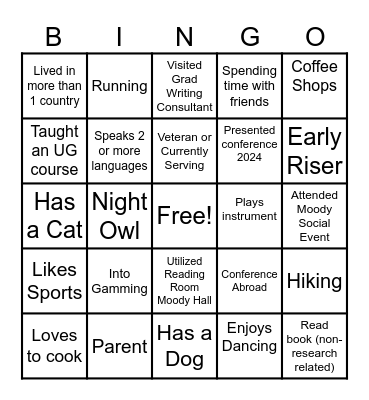 Doctoral Bingo Card