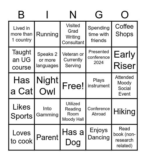 Doctoral Bingo Card
