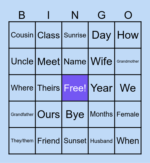 ASL Bingo Card