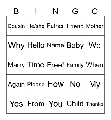 ASL Bingo Card