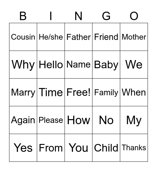 ASL Bingo Card