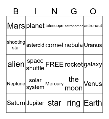 The Solar System Bingo Card