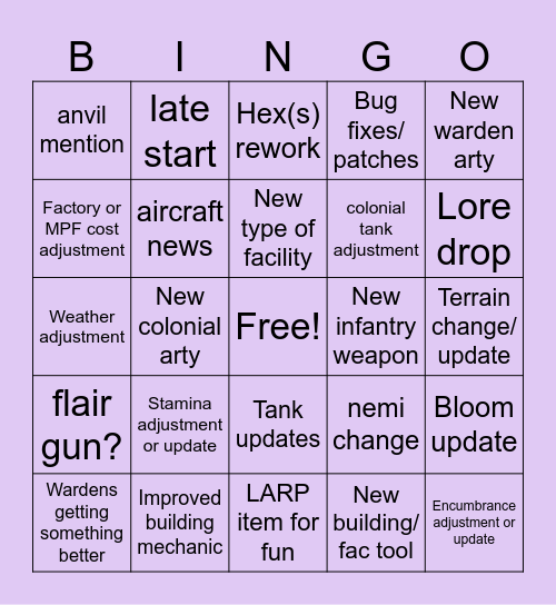 Sycho Rice 2.11.25 Foxhole Bingo Card