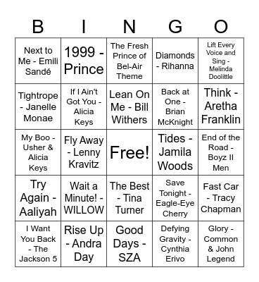 Black History Month - Musicians Bingo Card