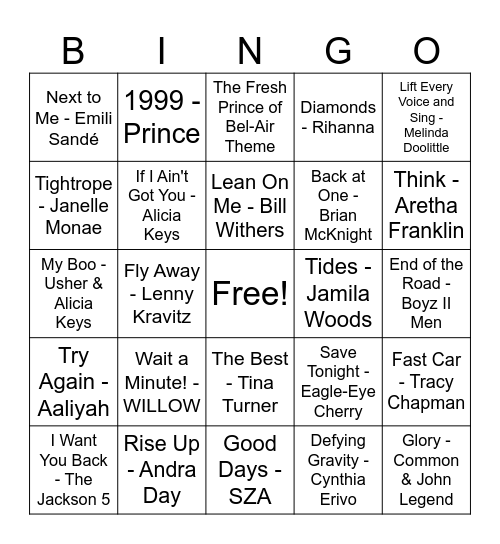 Black History Month - Musicians Bingo Card
