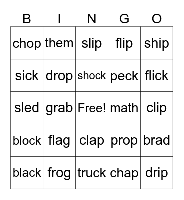 Consonant digraphs/blends Bingo Card
