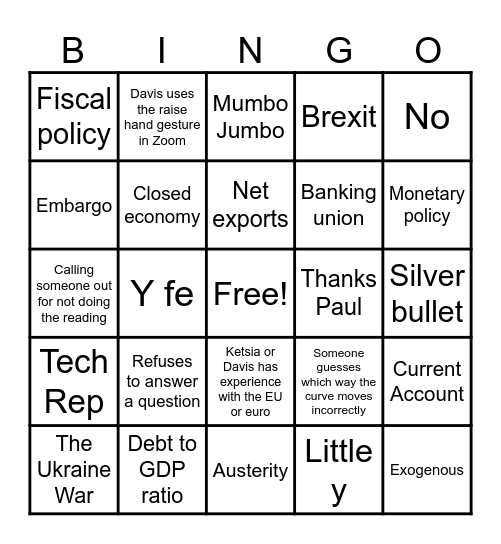 GEM2 Snow Day Bingo Card