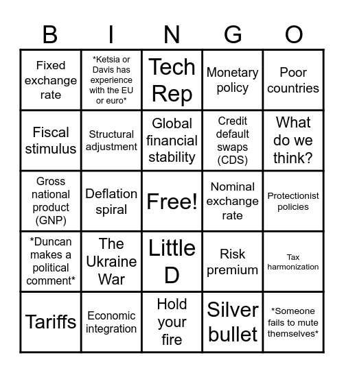 GEM2 Snow Day Bingo Card