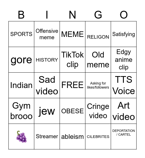 Instagram Reels bingo Card