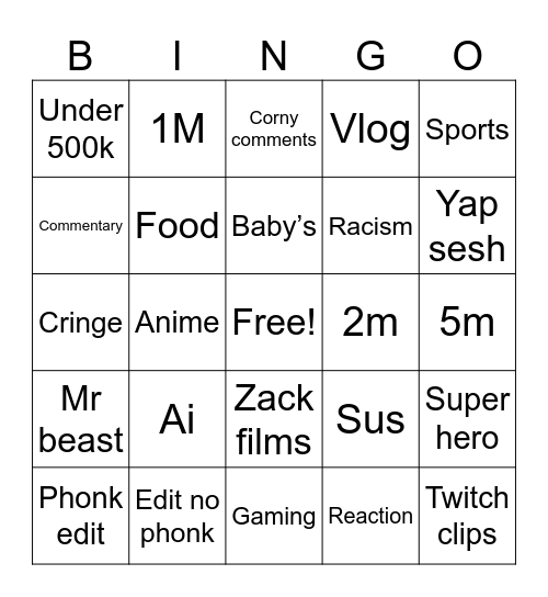 Untitled Bingo Card