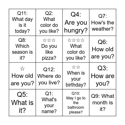 QA BINGO Card