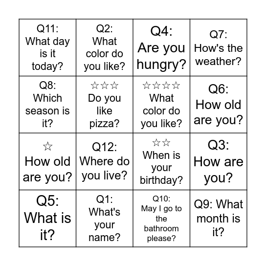 QA BINGO Card