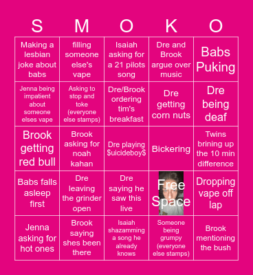 Kelowna Trip Smoko Bingo Card