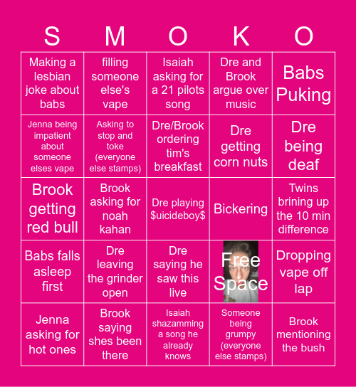 Kelowna Trip Smoko Bingo Card