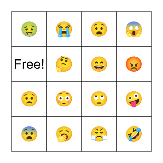 Emotional Emojis Bingo Card