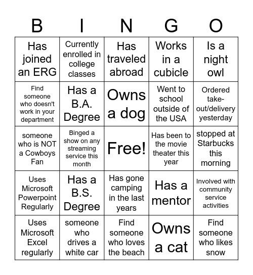 Networking Bingo Card