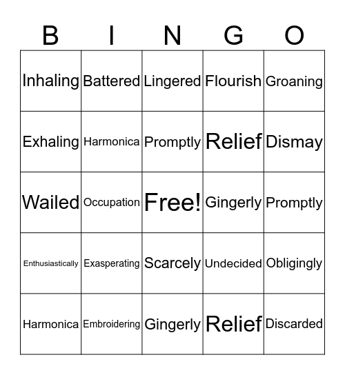 Spelling Vocabulary Bingo Card