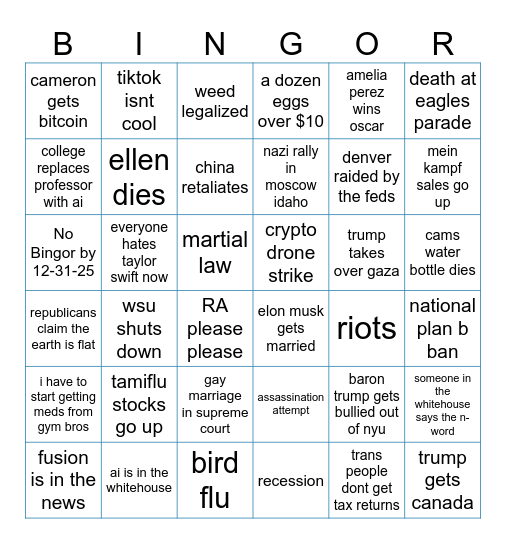 2025 is gonna kill us all Bingo Card