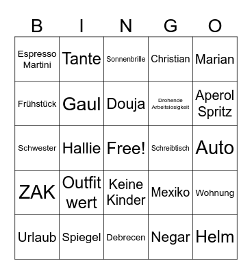 Ski Trip Bingo Card
