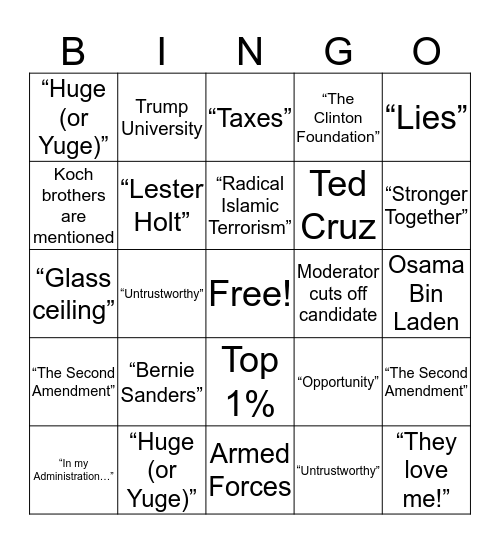 LD3 Debate Bingo Card