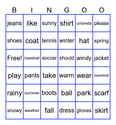 Unit 4 Bingo - Let's Go Outside! Bingo Card