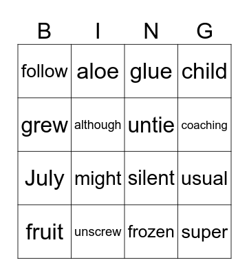 Long Vowel Sound for /i/, /o/, and /u/ Bingo Card