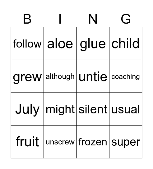 Long Vowel Sound for /i/, /o/, and /u/ Bingo Card