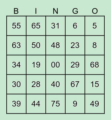 OJJ FOODS BINGO Card