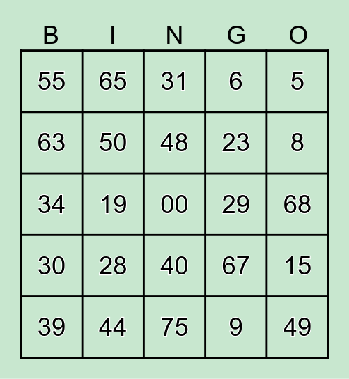 OJJ FOODS BINGO Card