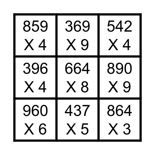 Multiplication Bingo Card