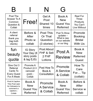 FB & IG (Must Collab / Tag) Bingo Card