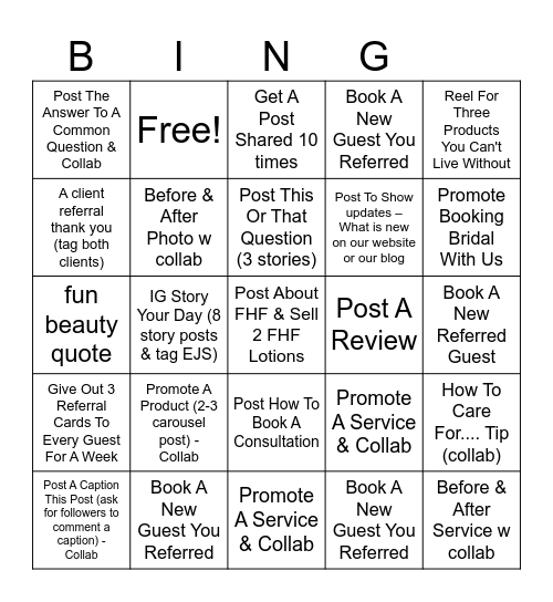 FB & IG (Must Collab / Tag) Bingo Card