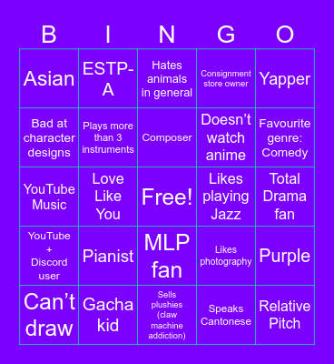 Vague’s epic bingo Card
