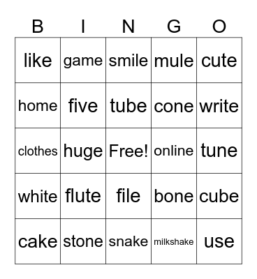 Magic e - mix (i_e, o_e, u-e, a_e) Bingo Card