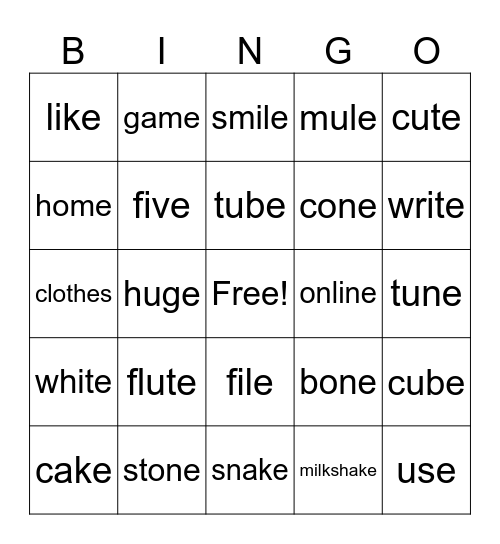 Magic e - mix (i_e, o_e, u-e, a_e) Bingo Card