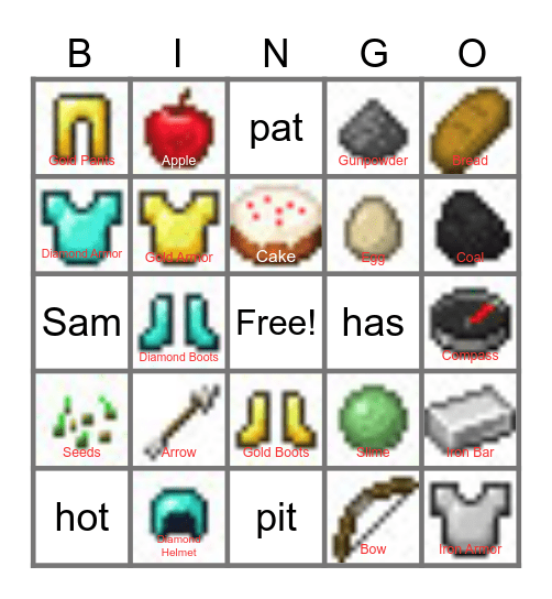 Minecraft 2.0 Bingo Card