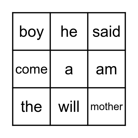 Sight Words Bingo! Bingo Card