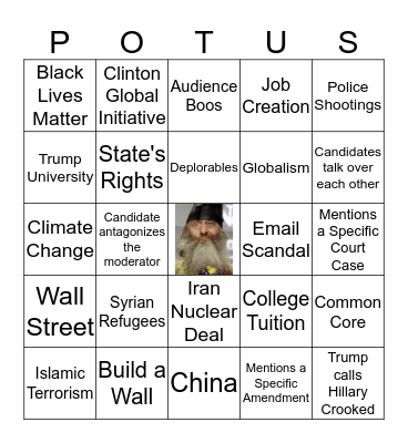 Presidential Debate Sept 26, 2016 # 1 Bingo Card