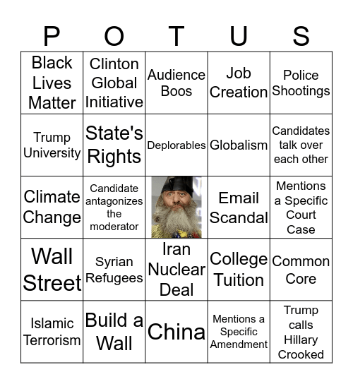 Presidential Debate Sept 26, 2016 # 1 Bingo Card
