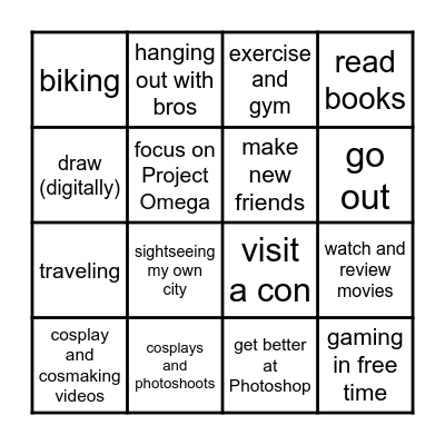 THING I WANNA DO MORE OF IN 2025 Bingo Card